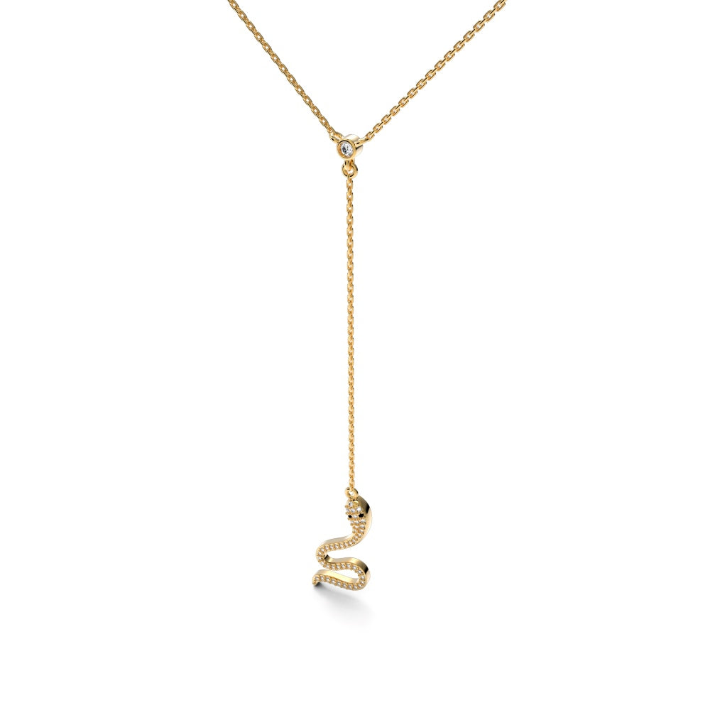 Women's Unique Snake Pendant Necklace, Round Zirconia Inlay, S925 with 18K Gold Plating