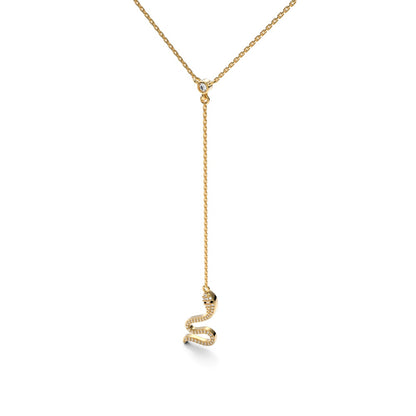 Women's Unique Snake Pendant Necklace, Round Zirconia Inlay, S925 with 18K Gold Plating