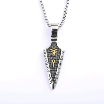 Vintage Stainless Steel Single Sided Egyptian Symbol Arrow Pendant Necklace for Men