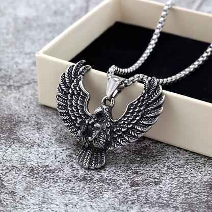 Men's Steel Spread Wings Eagle Pendant Necklace