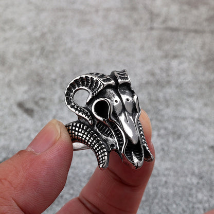 Vintage Solid Stainless Steel Punk Goat Skull Ring for Men