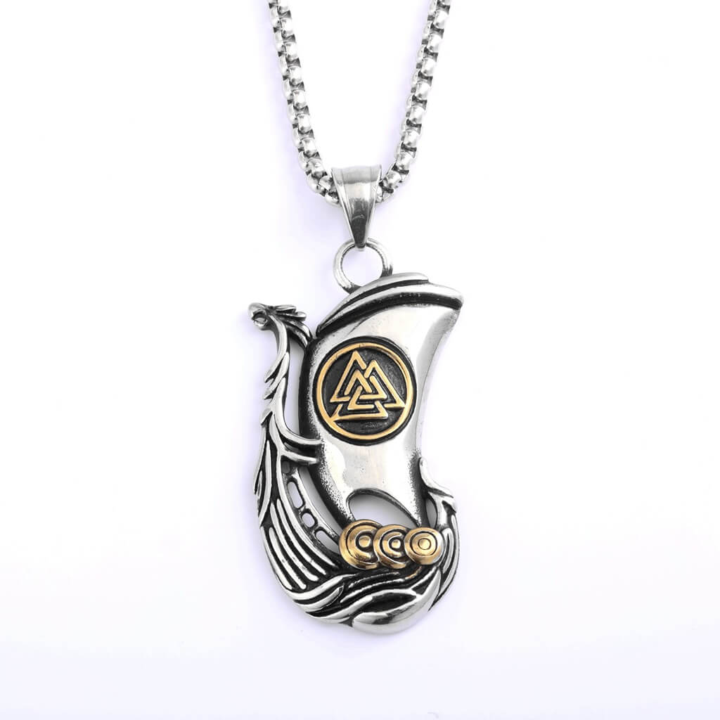 Men's Vintage Stainless Steel Single Sided Viking Sailboat Pendant Necklace