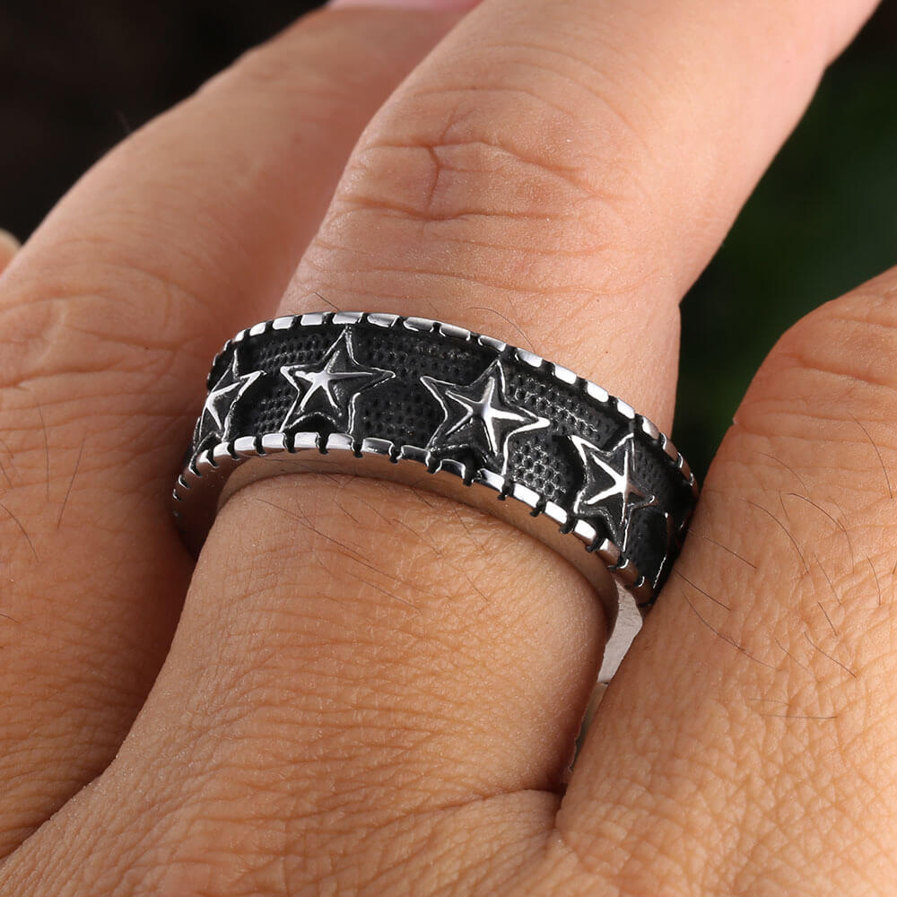 Vintage Solid Stainless Steel Five Point Starfish Round Ring for Men
