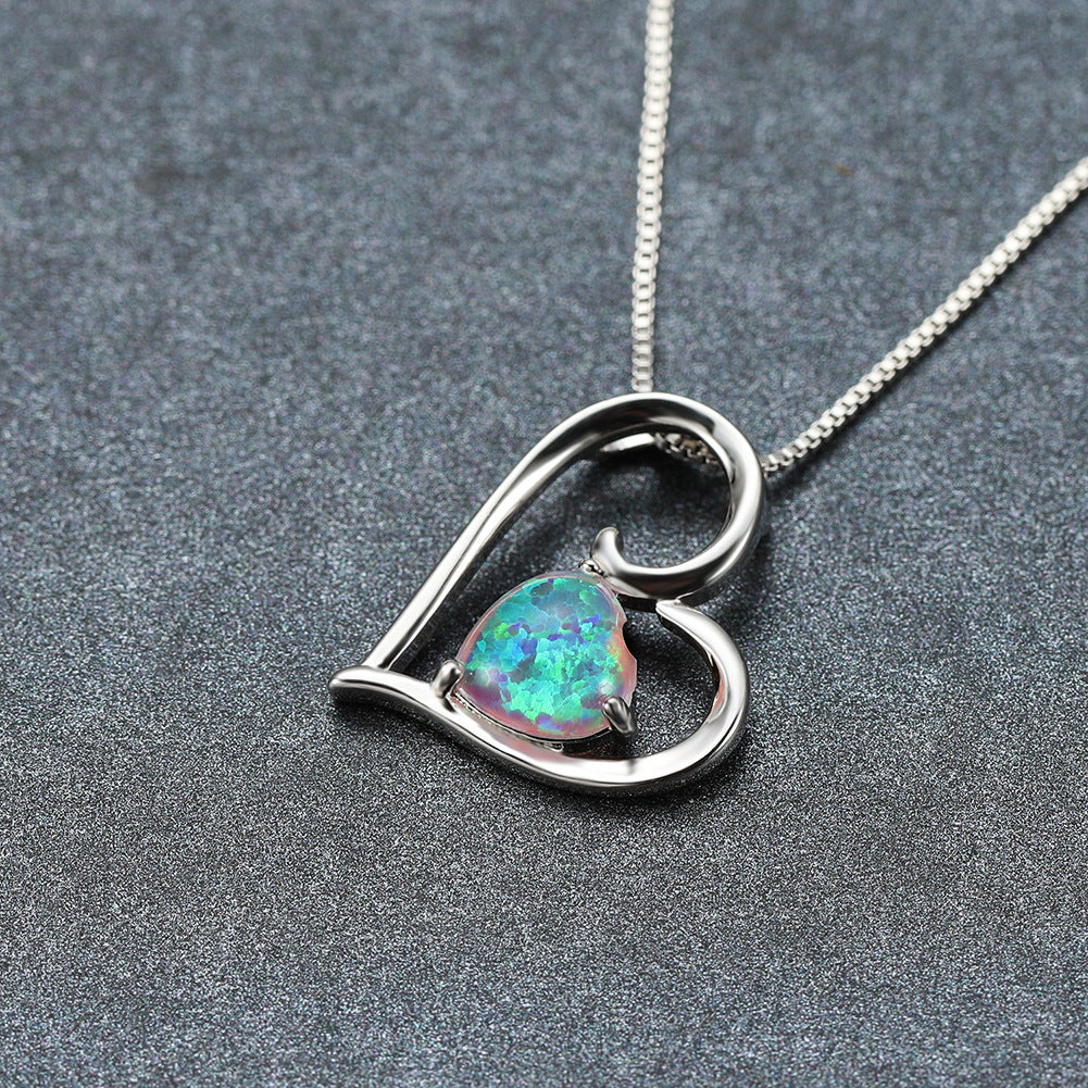 Hollowed-out design Opal Love Pendant Necklace