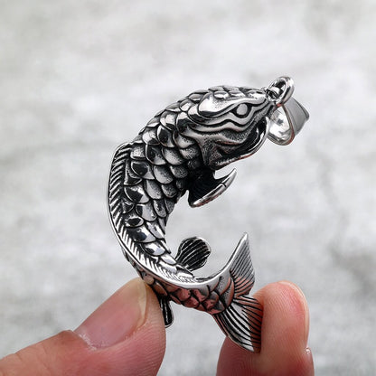Men's Steel Koi Fish Pendant Necklace
