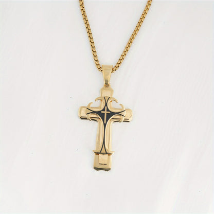 Men's Domineering Pattern Three-Layer Cross Necklace