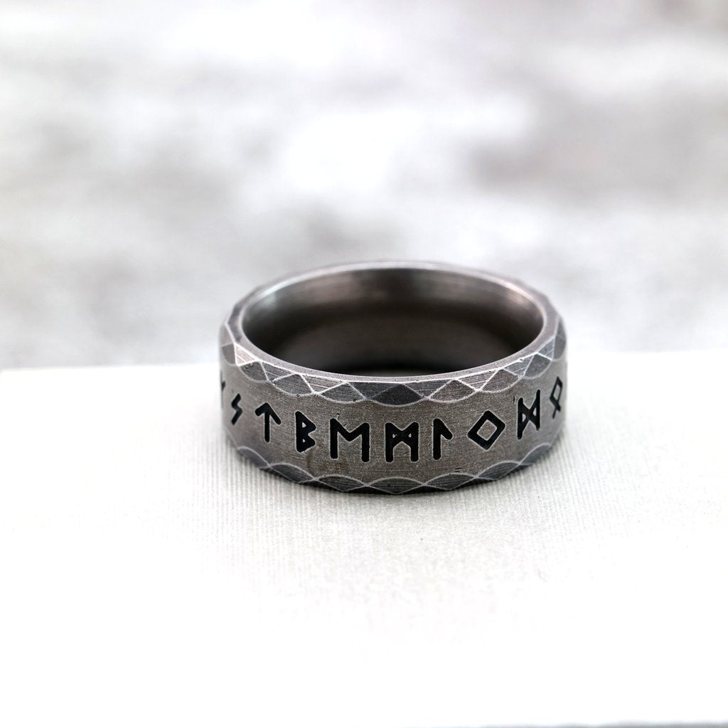 Vintage Antique Finish Stainless Steel Viking Rune Ring for Men