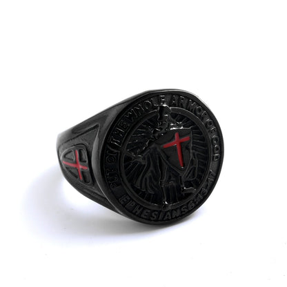 Vintage Solid Stainless Steel Medieval Templar Crusader Knight Cross Signet Ring for Men