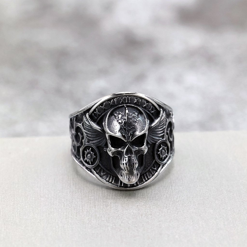 Vintage Stainless Steel Skull Ring for Men Retro Biker Style