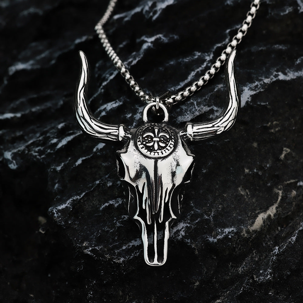 Vintage Stainless Steel Bull Head Pendant Necklace for Men