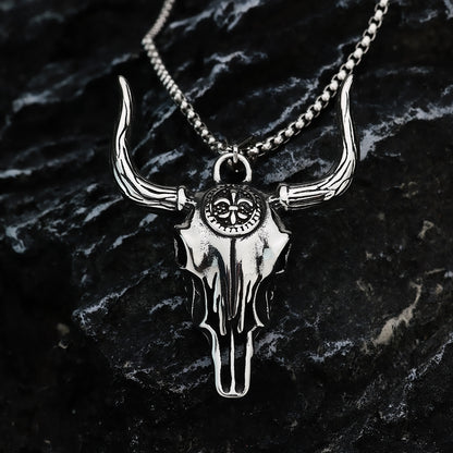 Vintage Stainless Steel Bull Head Pendant Necklace for Men