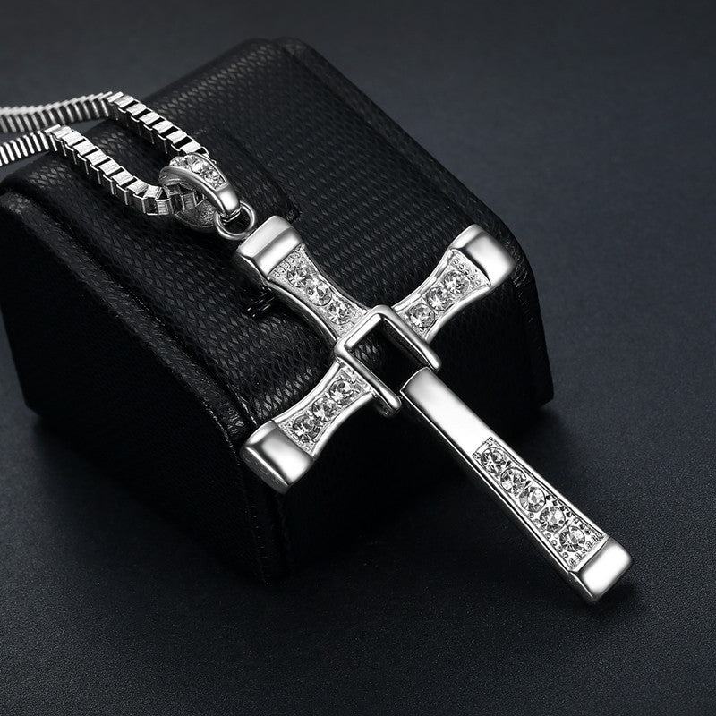 Men's Domineering Cross Zircon Pendant Necklace