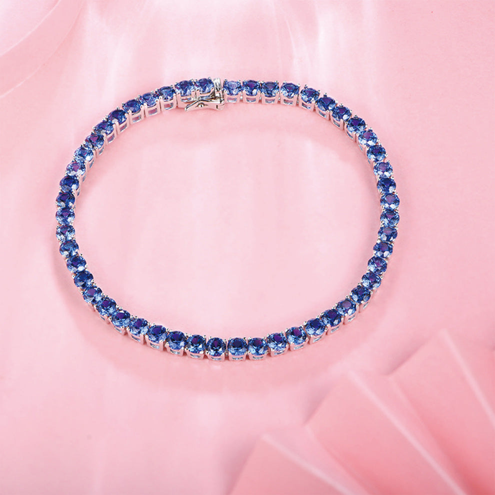 Women's Sterling Silver Round Cut Blue Sapphire Tennis Bracelet
