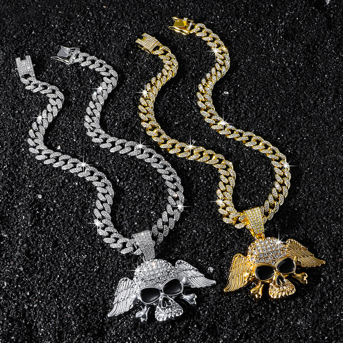 Hip-Hop Style Personalized Wings Skull Head Cuban Chain Pendant Necklace