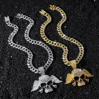 Hip-Hop Style Personalized Wings Skull Head Cuban Chain Pendant Necklace