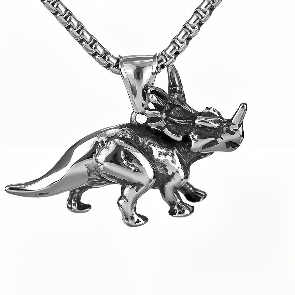 Men's Steel 3D Triceratops Pendant Necklace