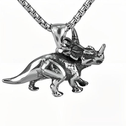 Men's Steel 3D Triceratops Pendant Necklace