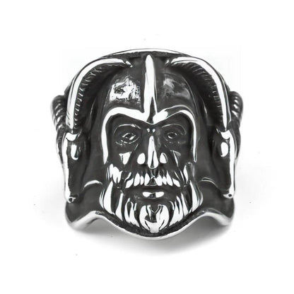 Vintage Solid Stainless Steel Hip Hop Viking Double Ram Head Warrior Band Ring for Men