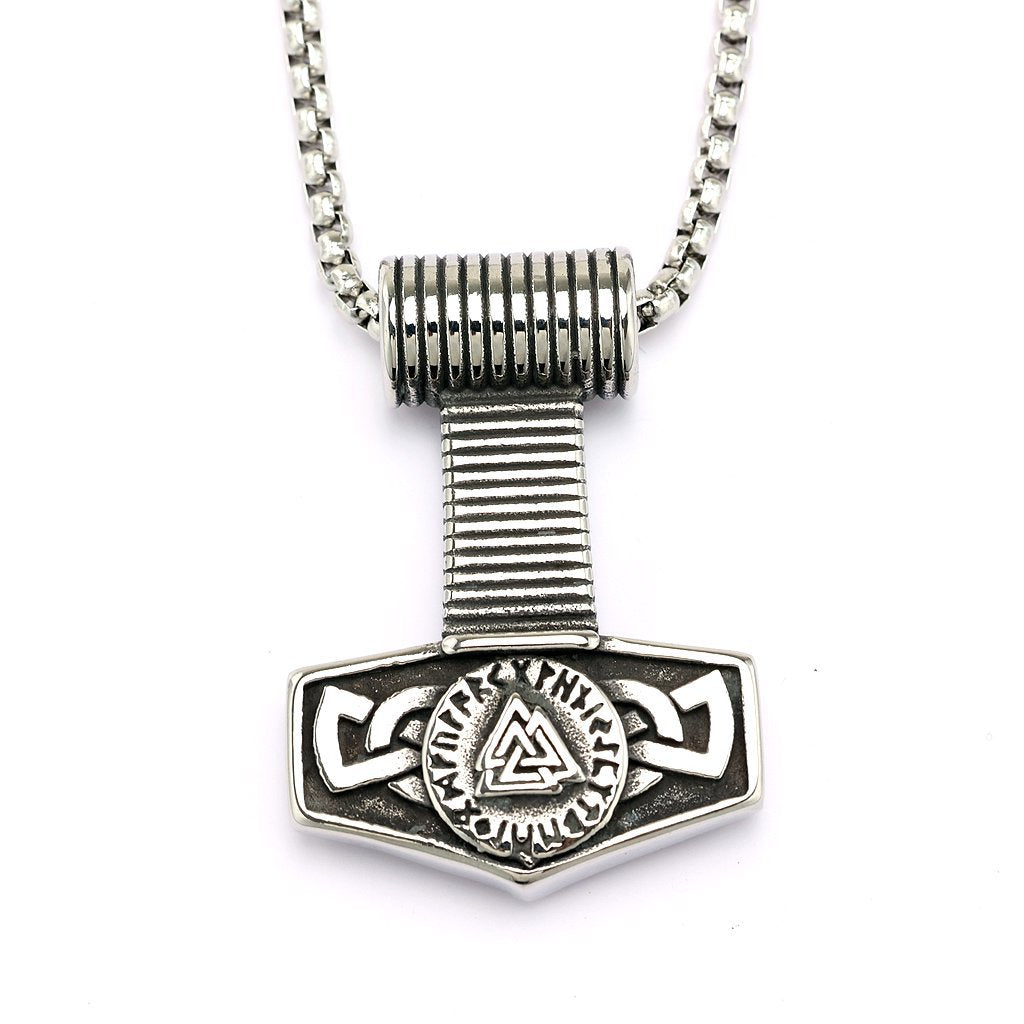 Men's Steel Valknut Mjolnir Pendant Necklace