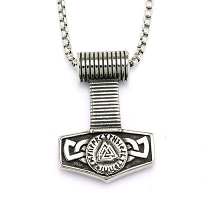 Men's Steel Valknut Mjolnir Pendant Necklace