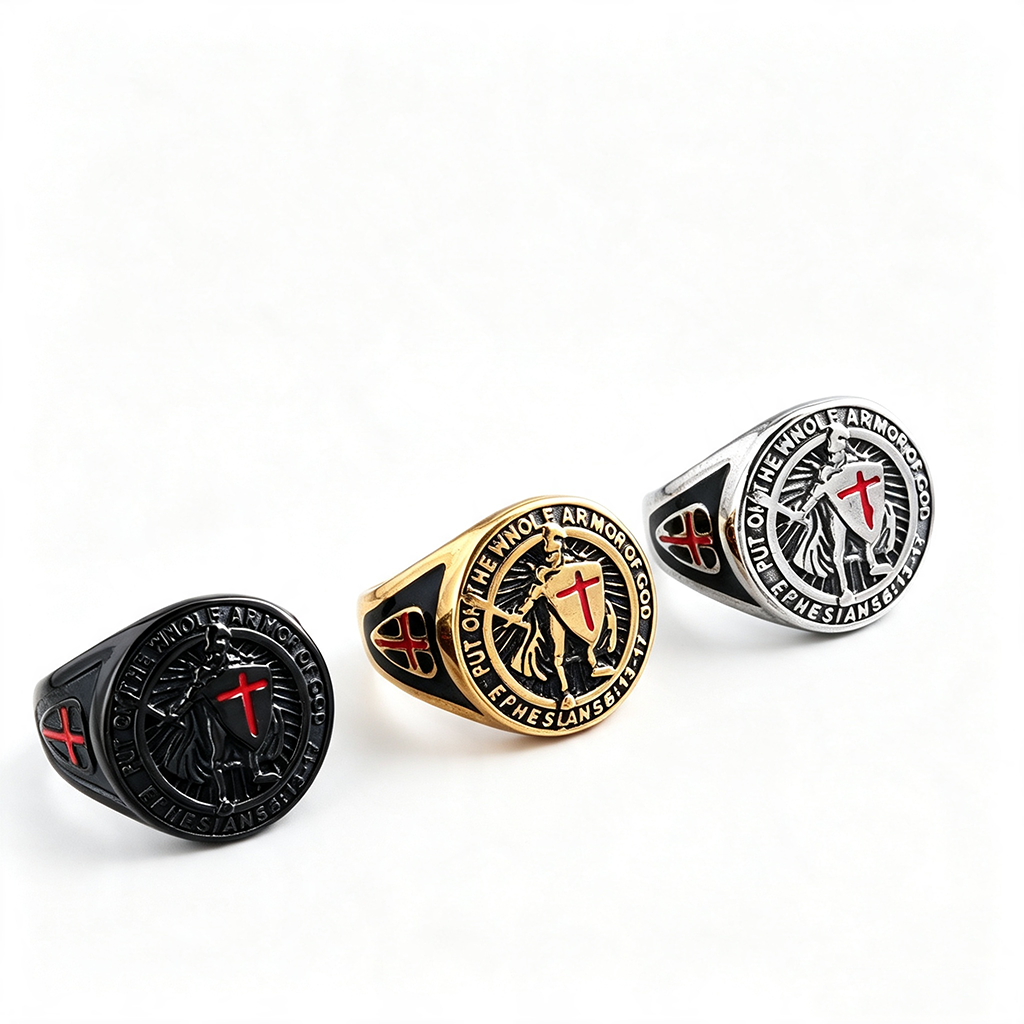 Vintage Solid Stainless Steel Medieval Templar Crusader Knight Cross Signet Ring for Men