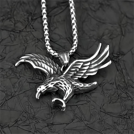 Vintage Stainless Steel Hip-hop Style Flying Eagle Pendant Necklace for Men