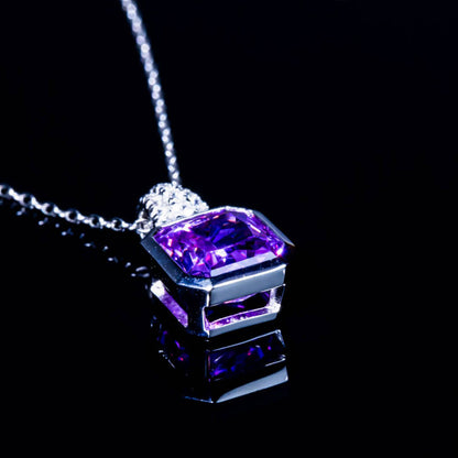 Women's Sterling Silver Bezel Setting Octagon Shape Amethyst Sapphire Pendant