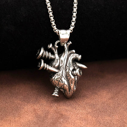 Vintage Stainless Steel Men's Screw Heart Pendant Necklace