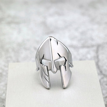 Vintage Polished Stainless Steel Punk Spartan Mask Ring for Men