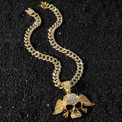 Hip-Hop Style Personalized Wings Skull Head Cuban Chain Pendant Necklace