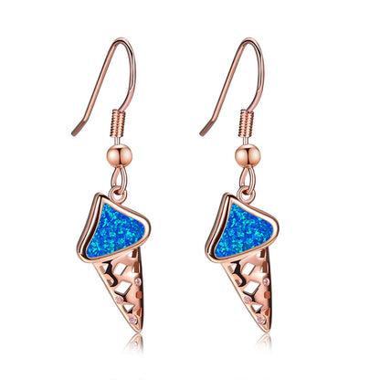 Women's Ice‑Cream Shape Hook Dangle Earrings, Blue Opal / White Opal Inlay, Hollow Design