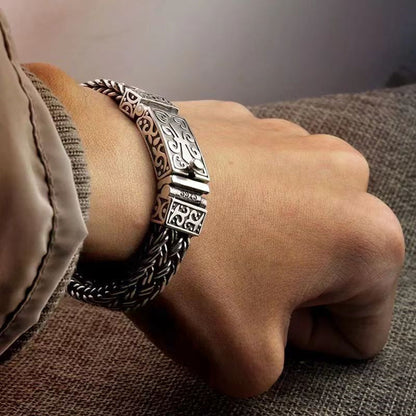 Men's Vintage Braided Twist Engraved Clasp Bracelet