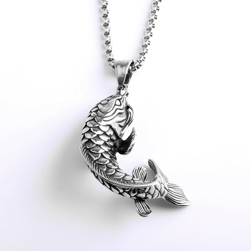 Men's Steel Koi Fish Pendant Necklace