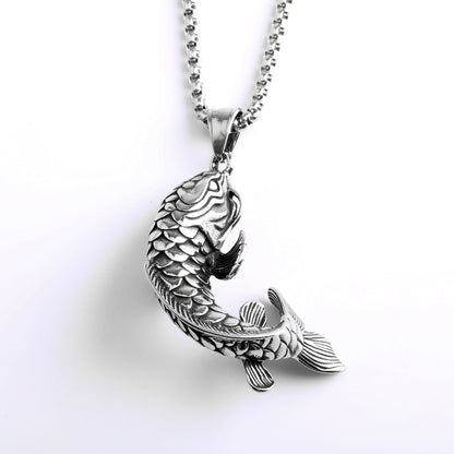 Men's Steel Koi Fish Pendant Necklace