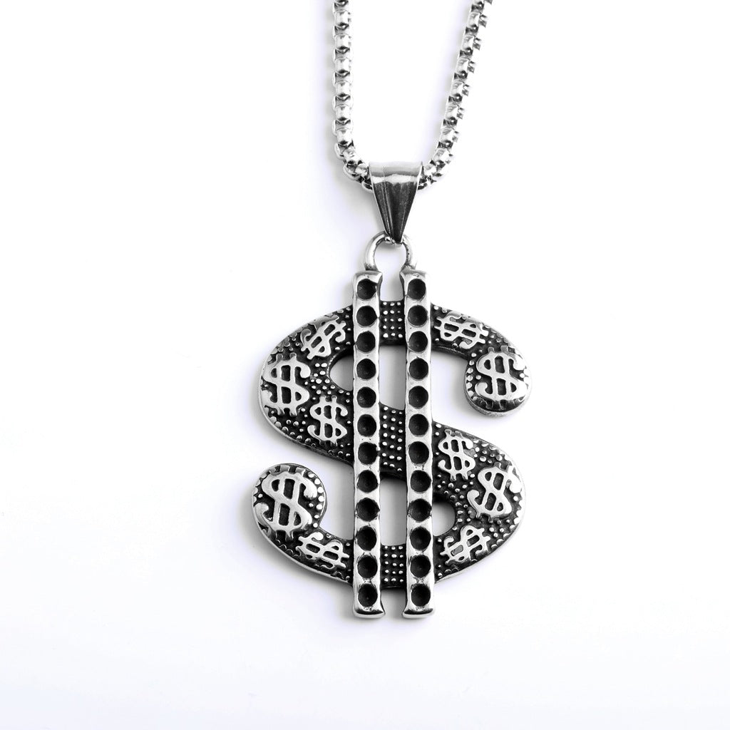 Men's Steel Dollar Sign Pendant Necklace