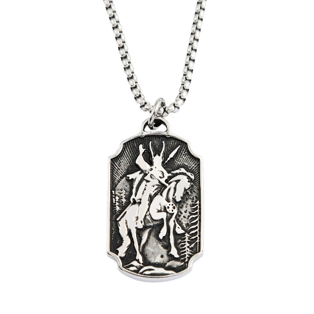 Men's Steel Vintage Archangel St Michael Tag Pendant Necklace