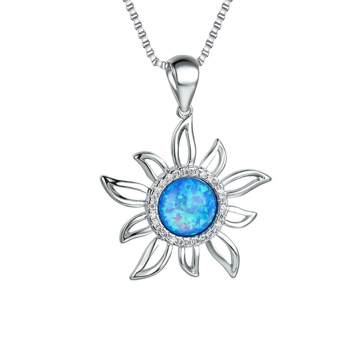 Platinum round blue-white Australian border white diamond sunflower hollow pendant necklace