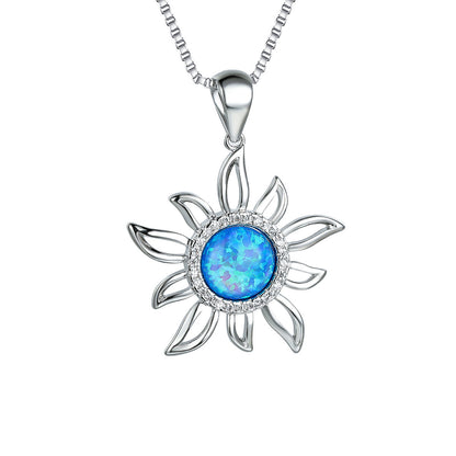 Platinum round blue-white Australian border white diamond sunflower hollow pendant necklace