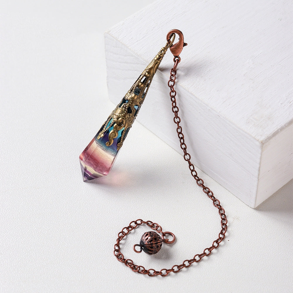 Vintage 6-Faceted Natural Rainbow Fluorite Crystal Spirit Pendulum