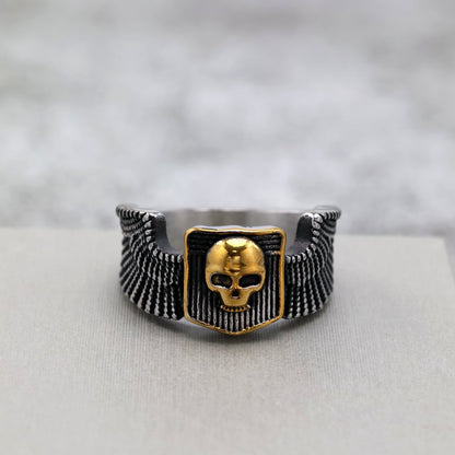 Vintage Solid Stainless Steel Wing Carved Halloween Skull Ring for Men