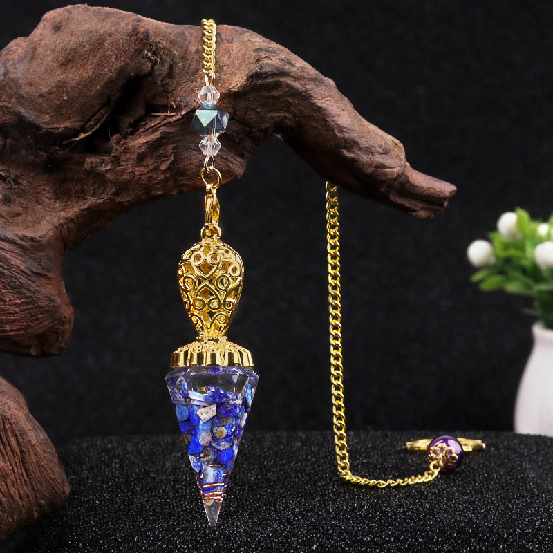 Golden Crystal Agate Resin Hexagonal Pyramid Spirit Pendulum