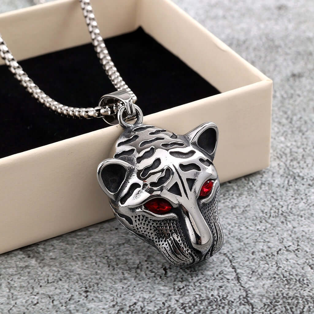 Vintage Stainless Steel Tiger Lion Leopard Pendant Necklace for Men