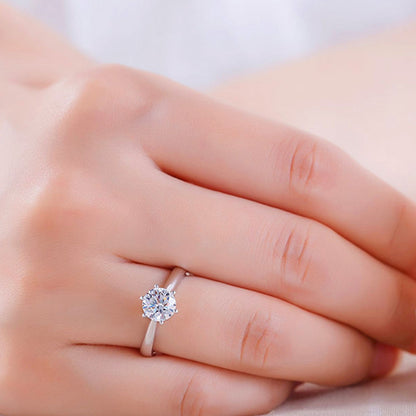 Women's White Gold Prong Setting Engaement Moissanite Adjustable Ring