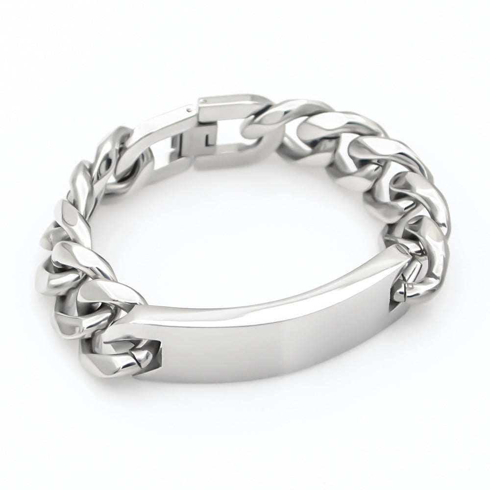 Men’s Silver Six Sides Polished Curved Tag Bracelet, Fashion Stainless Steel Wrist Jewelry