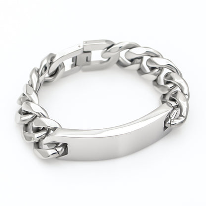 Men’s Silver Six Sides Polished Curved Tag Bracelet, Fashion Stainless Steel Wrist Jewelry