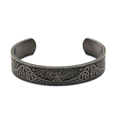 Men's Nordic Pirate Vintage Stainless Steel C-Cuff Bracelet with Engraved Viking Totem