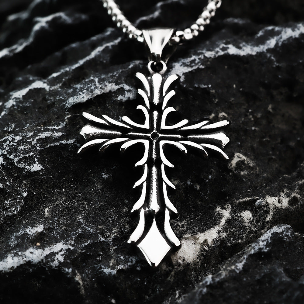 Vintage Stainless Steel Cross Pendant Necklace for Men