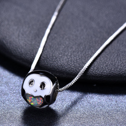 Mini round ball Opal cat owl necklace
