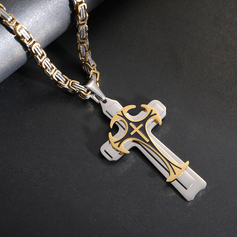 Men's Imperial Chain Domineering Pattern Three-Layer Cross Necklace