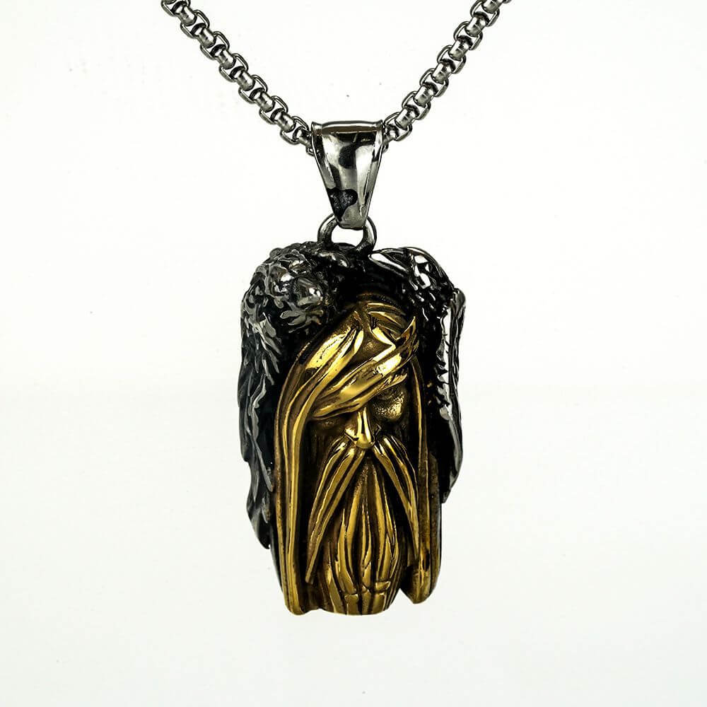 Men's Steel Two Tone Odin Raven Pendant Necklace